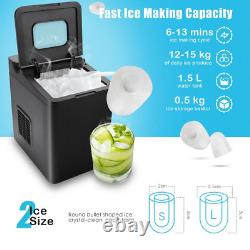 15KG/24H Countertop Ice Making Machine Auto Clean Cube Maker Scoop Basket Black