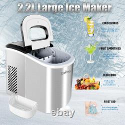 2.2L Large Quick Ice Making Machine Countertop Ice Cube Maker Stainless Steel UK