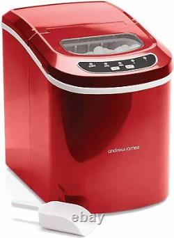 Andrew James Ice Cube Maker Machine Compact Portable Countertop 2.2L Tank Red