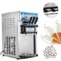 Commercial 220V Soft Ice Cream Machine 3 Flavors Frozen Yogurt Cone Maker EU