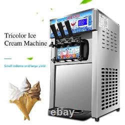 Commercial 220V Soft Serve Ice Cream Machine Countertop 3Flavor Ice Cream Maker