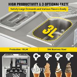 Commercial 3 Flavors Soft Ice Cream Machine Countertop External Cone Holders