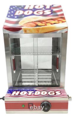 Commercial Electric Hot Dog Steamer Machine & Bun Warmer Display Showcase