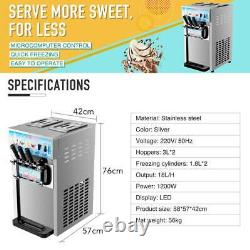 Commercial Soft Serve Ice Cream Machine 3 Flavors 18L/H Ice Cream Maker SS