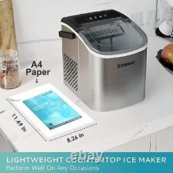 Countertop Ice Maker Machine Handle 25.5lbs in 24Hrs9 Cubes Ready 6 Mins Silver