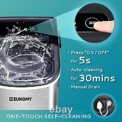 EUHOMY Countertop Ice Maker Machine with Handle, 25.5Lbs in 24Hrs, 9 Ice Cubes R