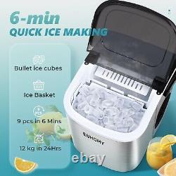 EUHOMY Ice Maker Machine Countertop Ice Cube Maker with Portable Handle