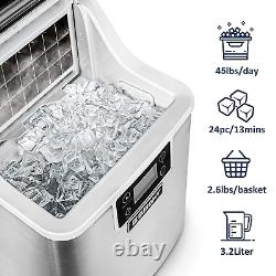 Euhomy Ice Maker Machine Countertop, 2 Ways to Add Water, 45Lbs/Day 24 Pcs Ready