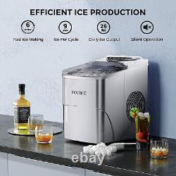Fooing Ice Maker Machine Countertop Ice Machine, Self-Cleaning Ice Maker Silver
