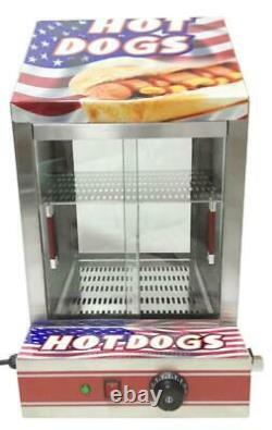 Hot Dog Steamer Commercial Electric Hotdog Machine Glass Doors & Bun Warmer Disp