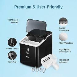 IKICH Countertop Ice Maker Portable Ice Cube Making Machine 26lbs/24H Home Bar