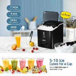 IKICH Ice Maker Machine Compact Portable Countertop Ice Cube Maker LED Home Bar