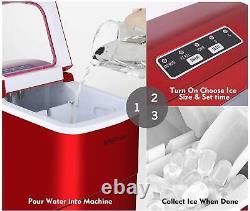 Ice Maker Machine Automatic Electric Portable Ice Cube Maker Countertop Red