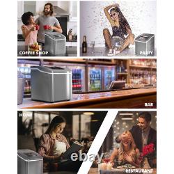 Ice Maker Machine Countertop 26Lbs/24H Portable With Scoop & Basket Kitchen Silver