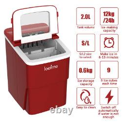 LOEFME 2L Ice Maker Compact Portable Countertop Red Fast Ice Cube Maker New