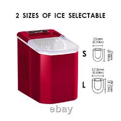 Red Countertop Ice Maker Machine with Ice Scoop & Basket for Home Kitchen Bar 1.5L
