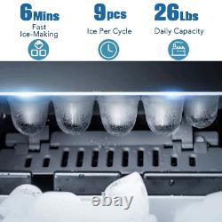 SMAD Compact Ice Cube Maker Machine Silver 2 Ice Sizes Home Fast Ice Making