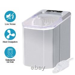 Silver Ice Machine Portable Counter Top Home Ice Cube Maker for Home Kitchen UK