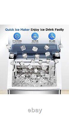 Stainless Steel Ice Maker Machine Countertop 48Lbs/24H Self-Clean Silver